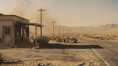 Abandoned Desert Gas Station With Vintage Car