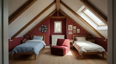 Cozy Attic Bedroom With Two Twin Beds