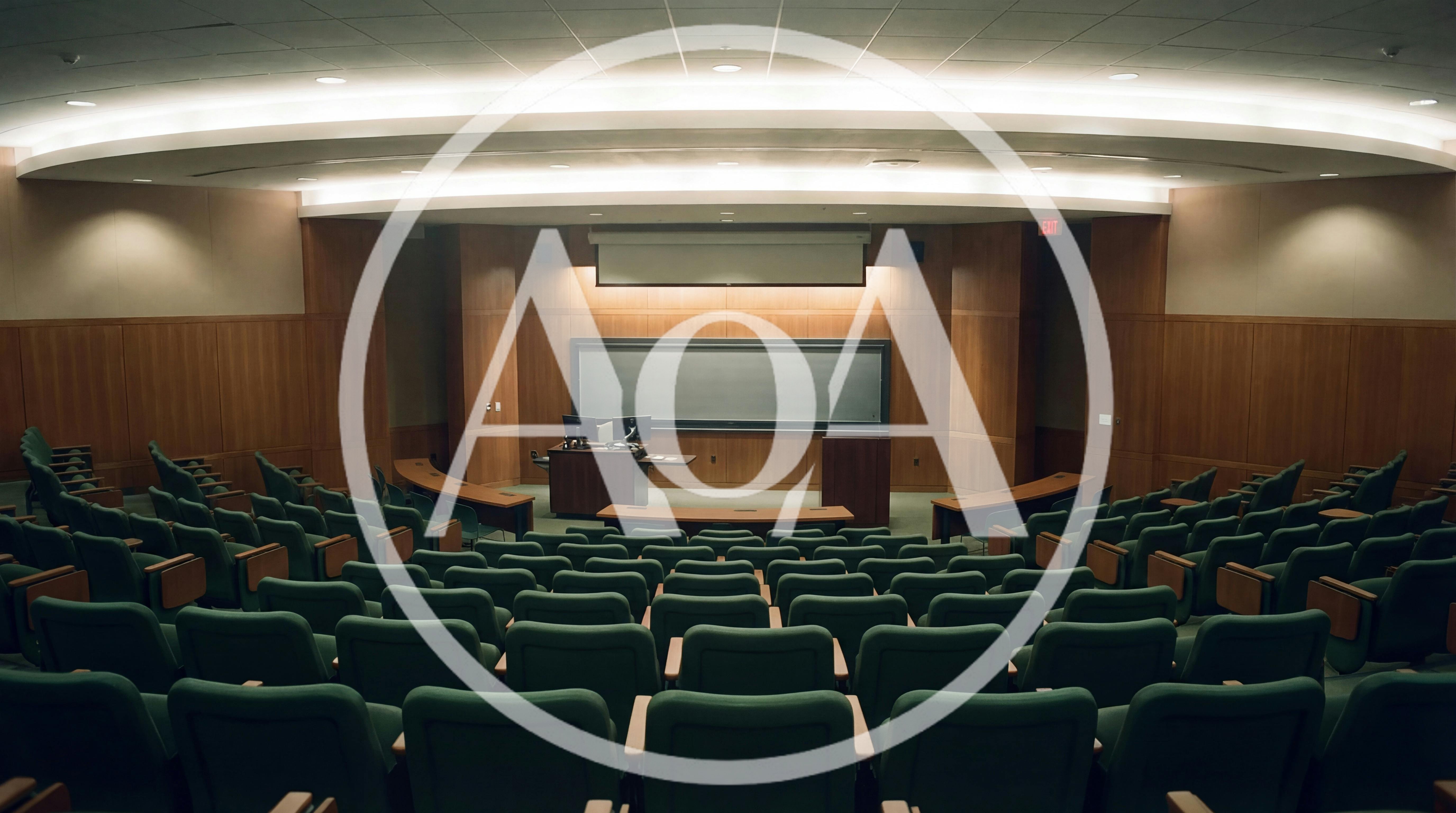 Empty University Lecture Hall With Wooden Walls