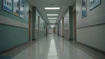Empty Hospital Corridor With Reflective Floor