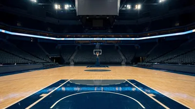 Empty Professional Basketball Arena Court