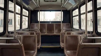 Empty Interior Of A Vintage City Bus