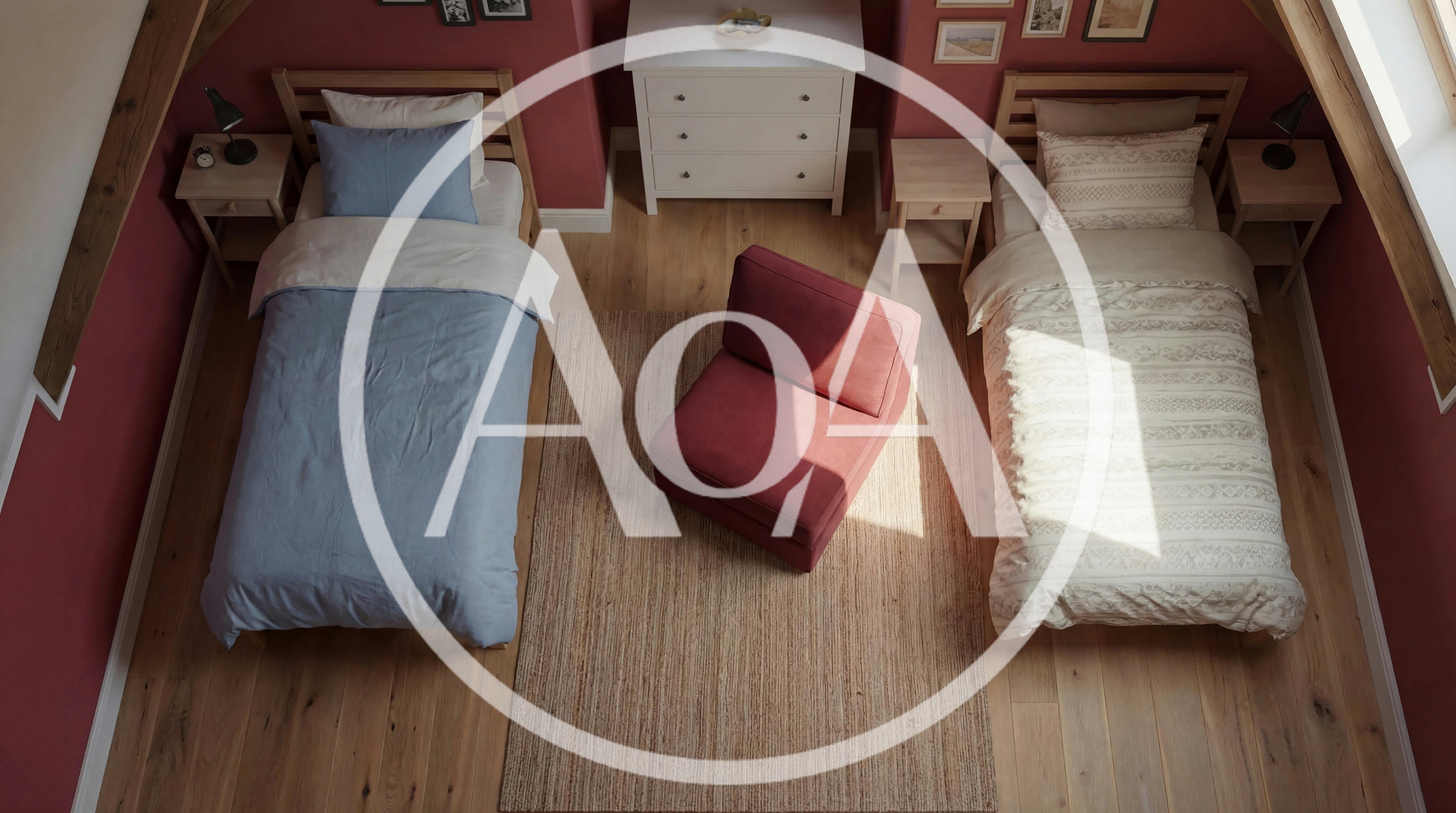 Top Down View Of A Cozy Shared Bedroom