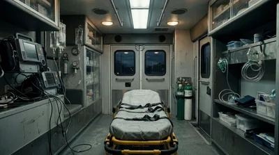 Interior View Of An Empty Ambulance Patient Compartment