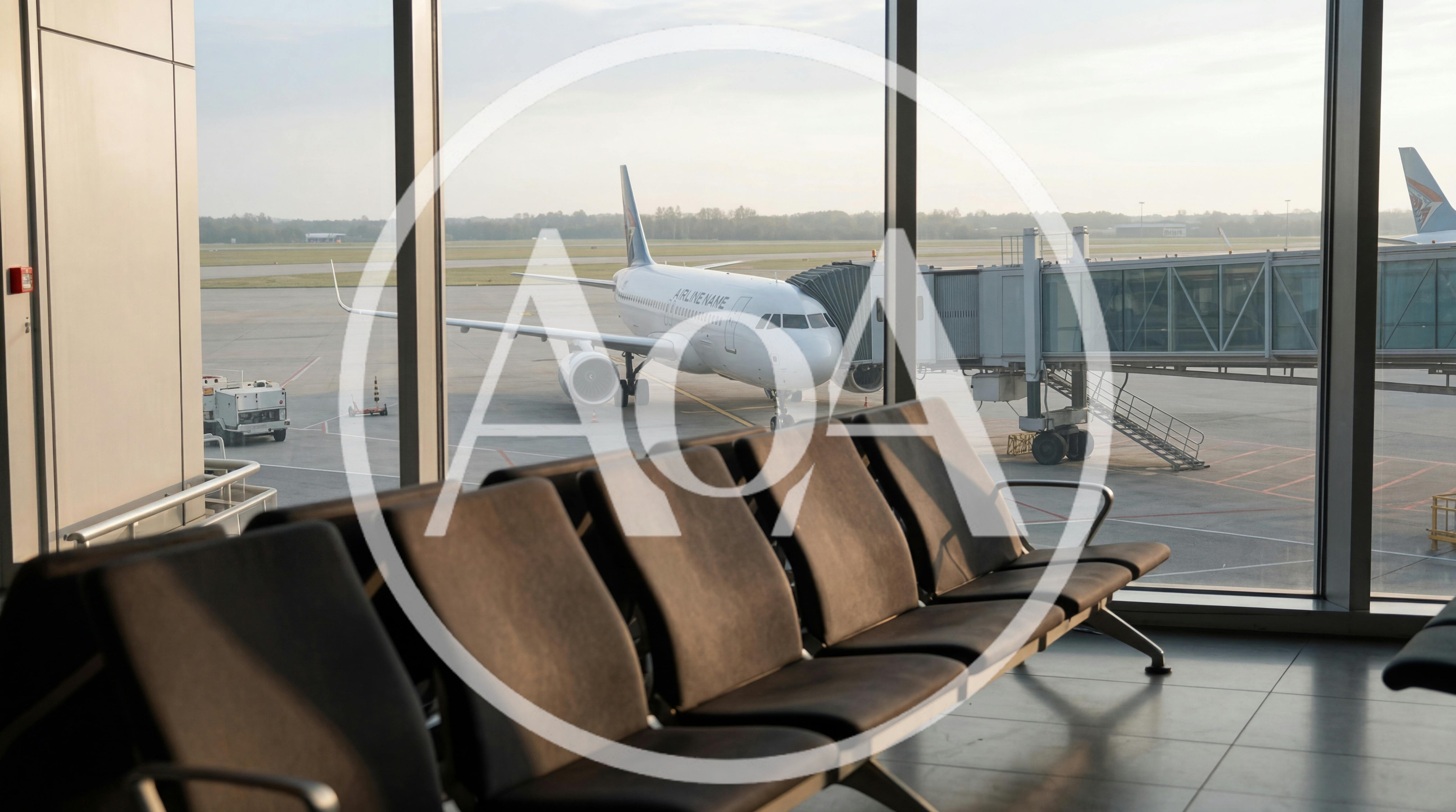 Empty Airport Departure Lounge With Airplane At Gate