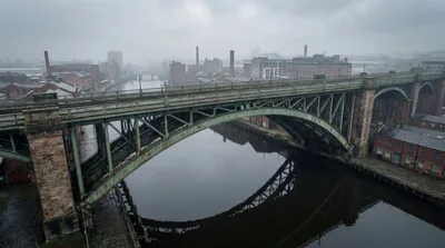 Aerial View of the Historic Wearmouth Bridge in Sunderland