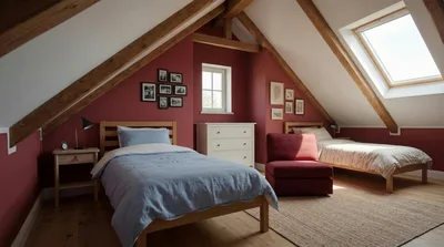Cozy Attic Bedroom With Two Twin Beds