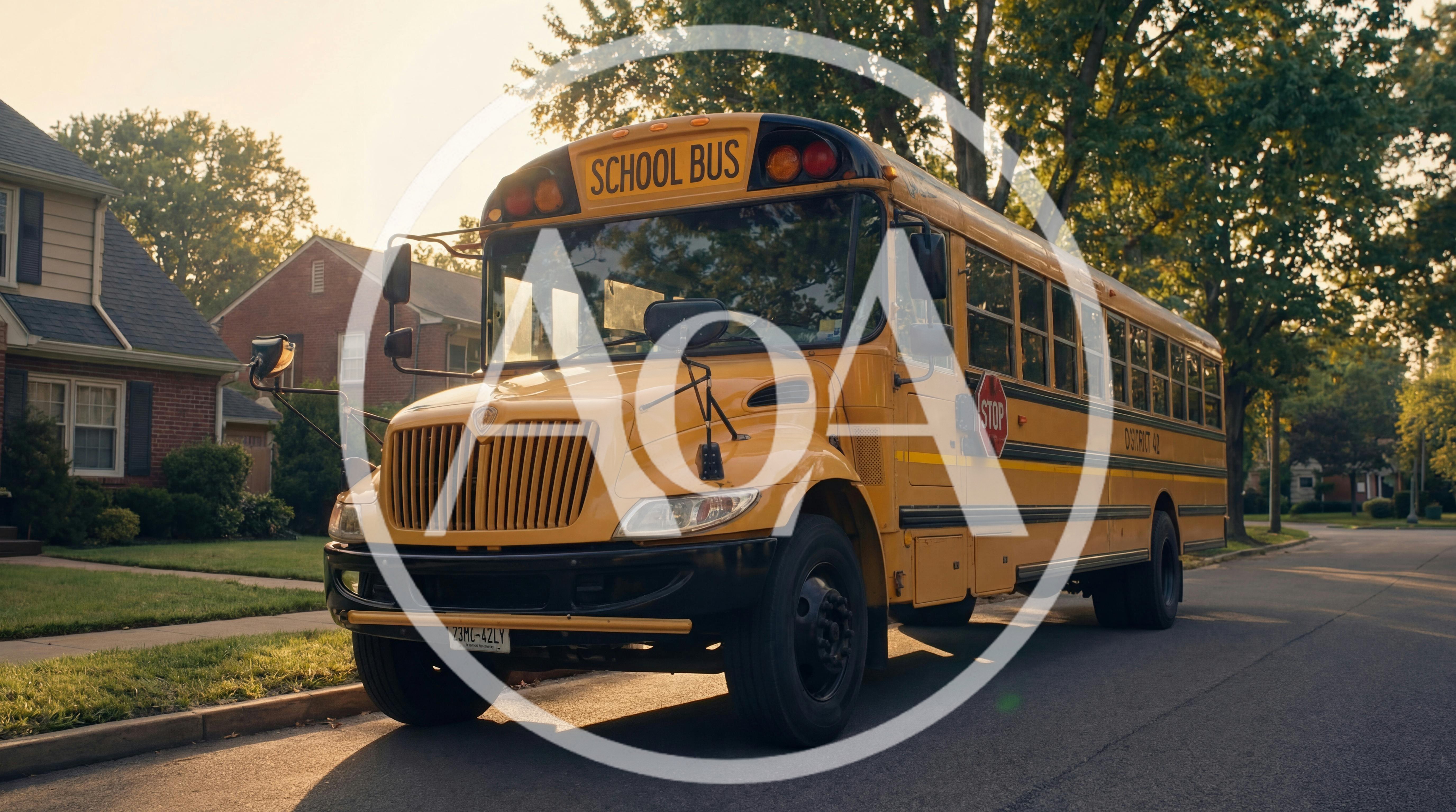 Yellow School Bus Parked On A Quiet Suburban Street