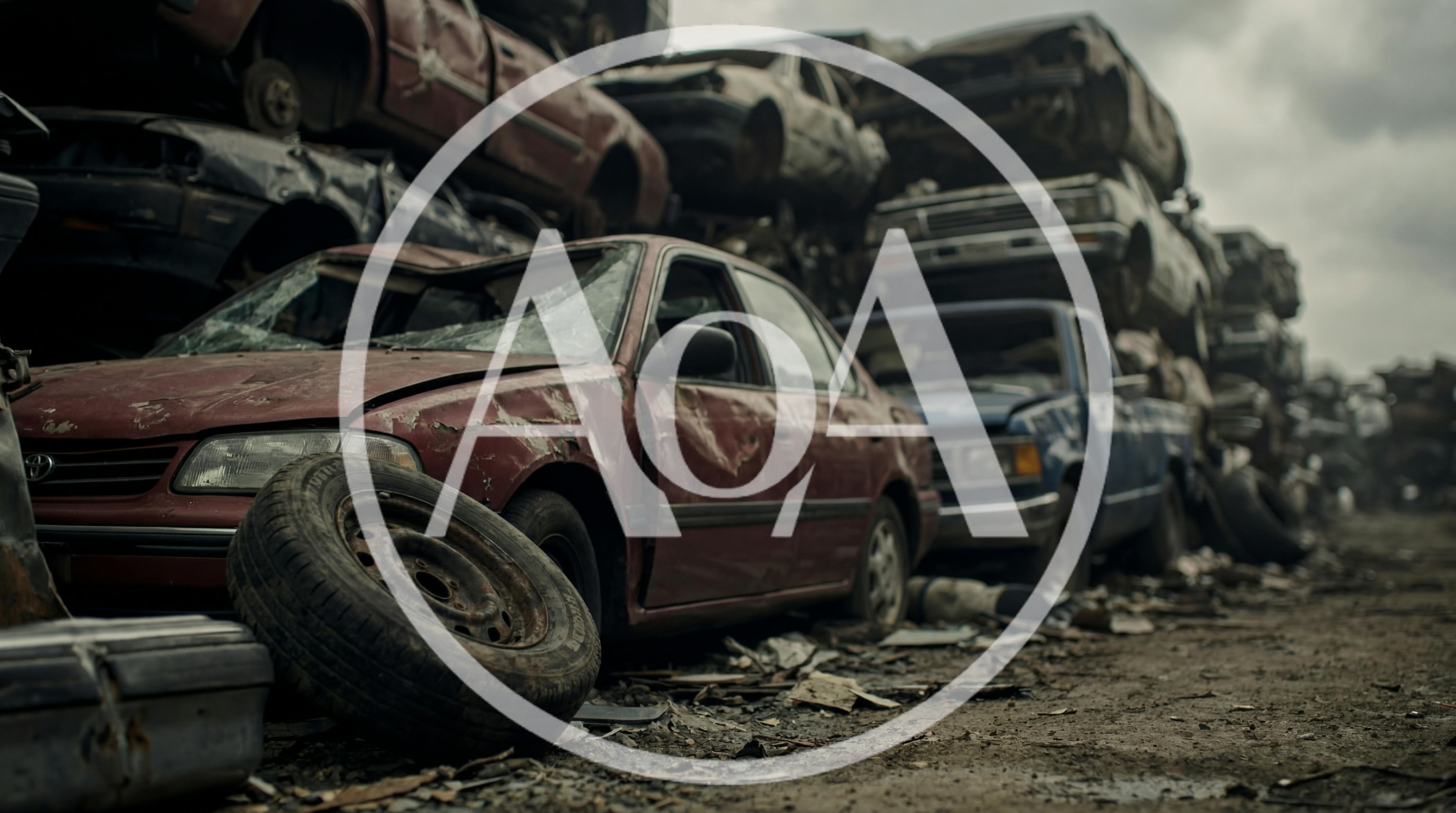Wrecked Cars Stacked in an Industrial Junkyard