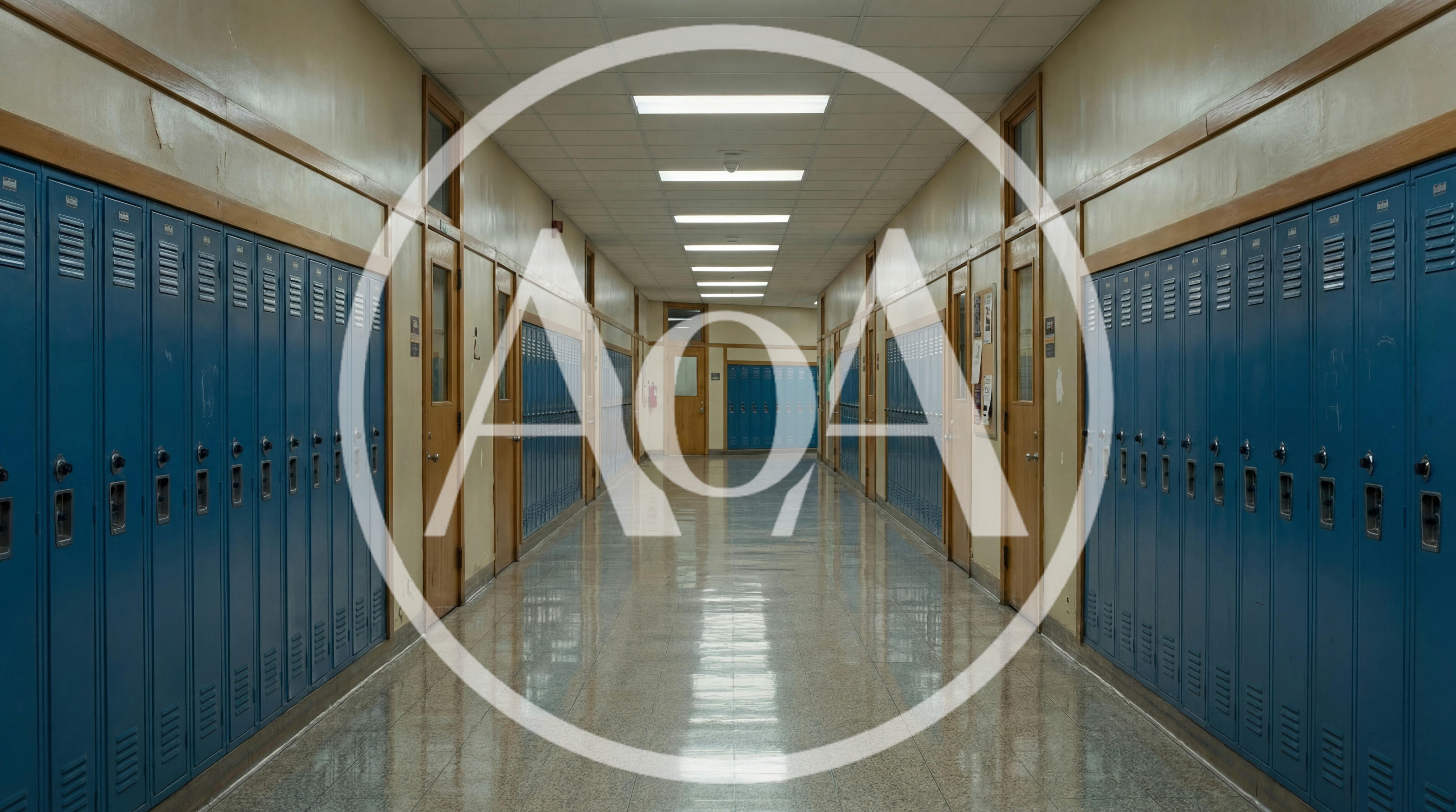Empty School Hallway With Blue Lockers