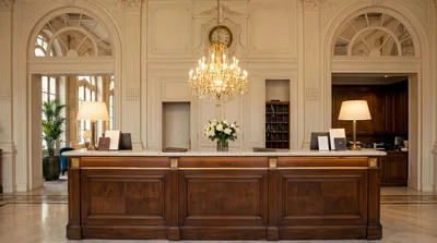 Elegant Hotel Reception Desk In A Classic Lobby