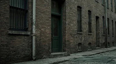 Old Brick Building Exterior On A Cobblestone Street