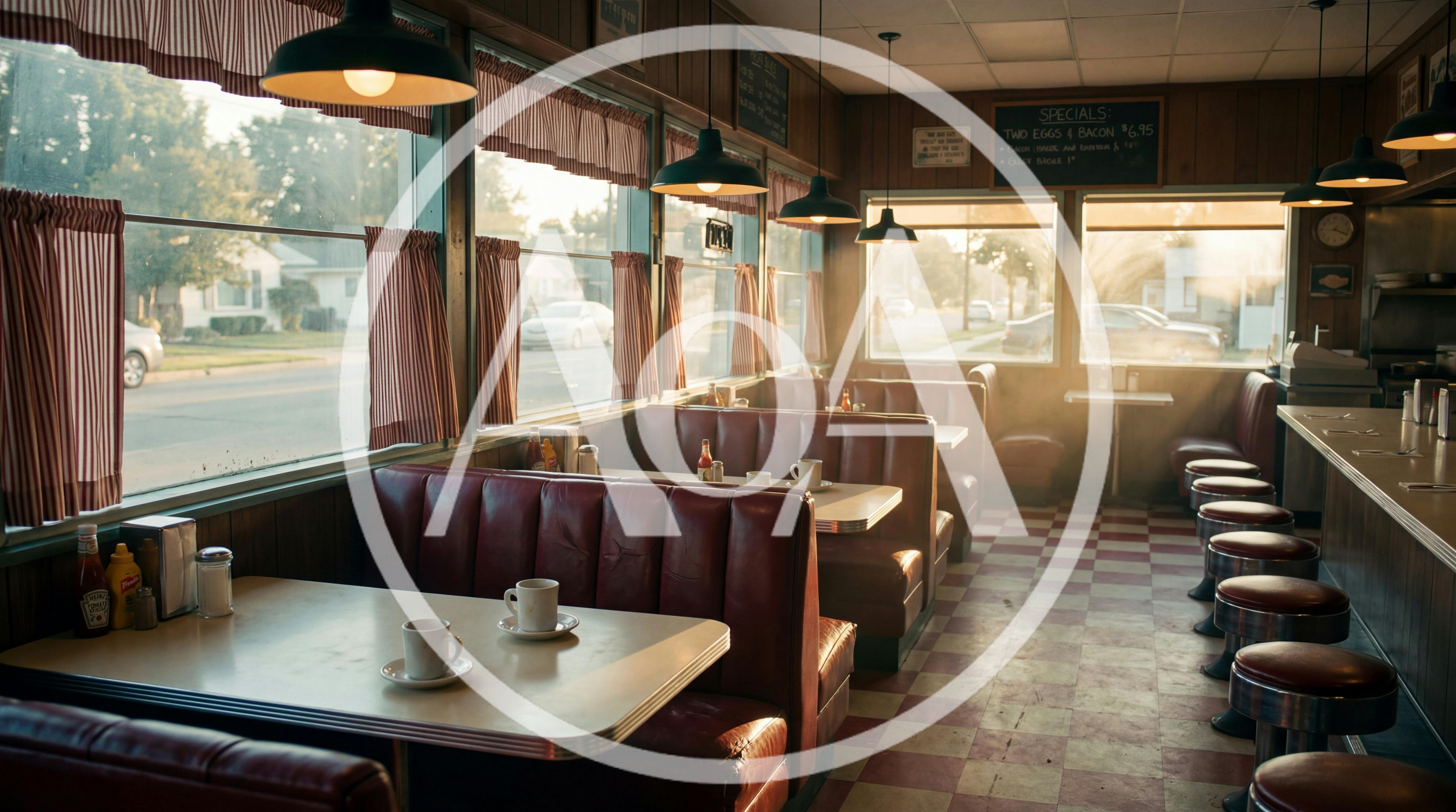 Empty Retro Diner Interior With Red Booths