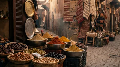 Traditional Moroccan Spice Market Stall In Marrakech