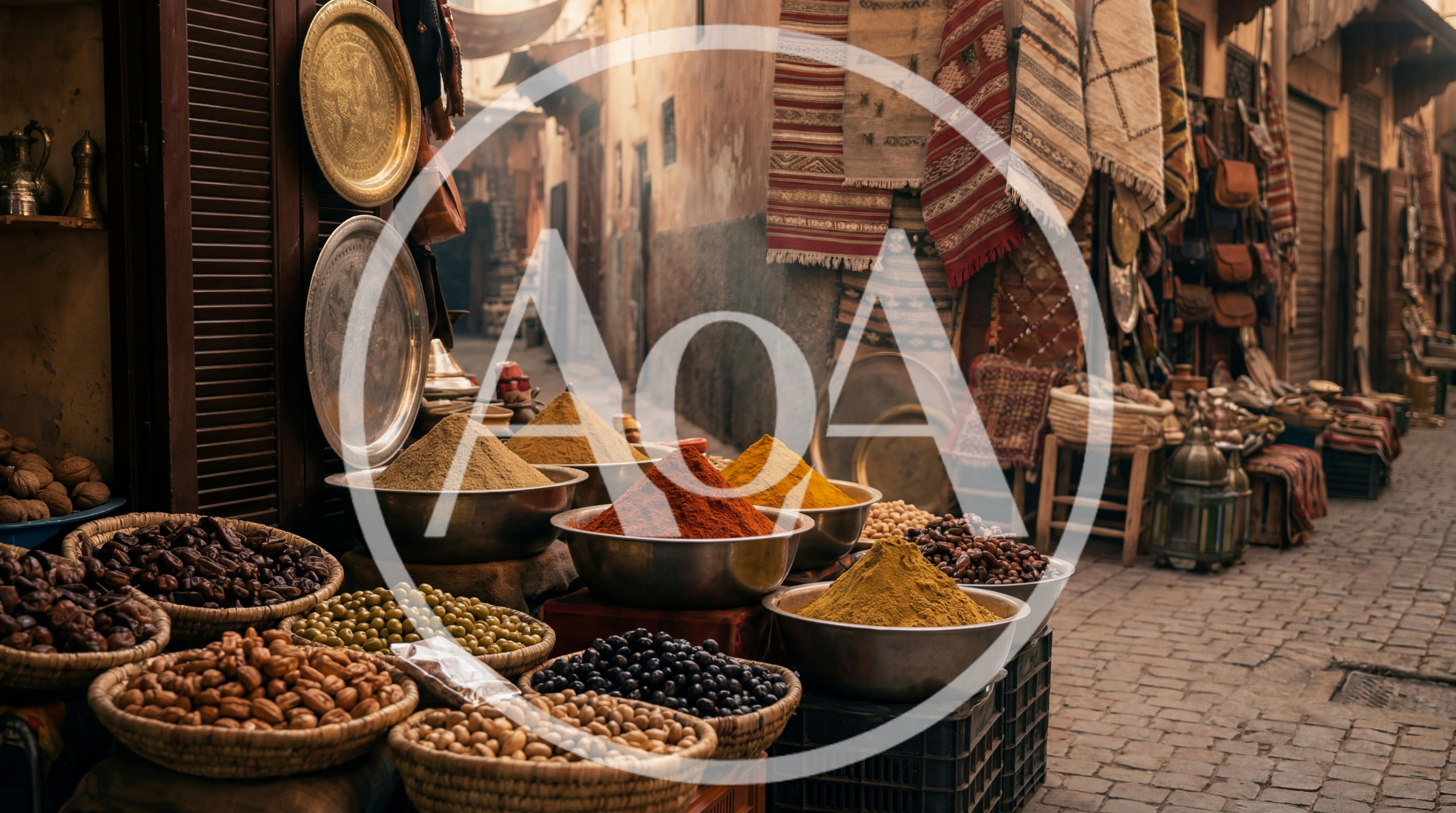 Traditional Moroccan Spice Market Stall In Marrakech