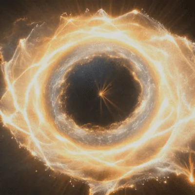 Glowing Golden Nebula Expanding In Deep Space