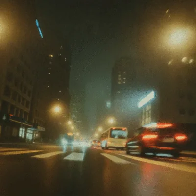 Driving Through Foggy City Streets At Night