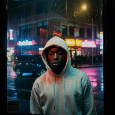 Man In Hoodie Standing Behind Rainy Glass Window