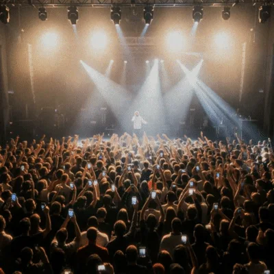 Crowd With Raised Phones At A Live Concert