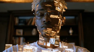 Digital Data Overlay On Young Man Face