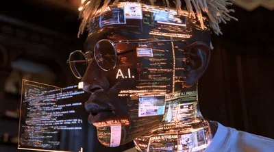 Digital AI Data Overlay on Young Man Face