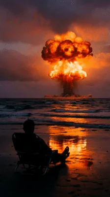 Person Watching A Massive Nuclear Explosion Over The Ocean