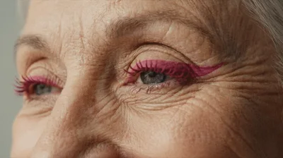 Close Up Of Senior Woman With Pink Eyeliner