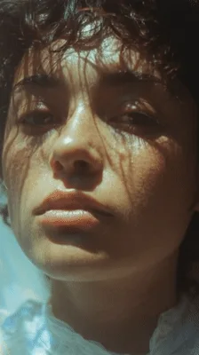 Close Up Portrait Of A Woman Looking Upwards
