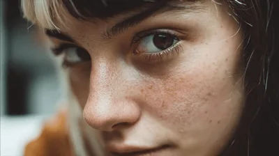 Close Up Portrait Of A Young Woman With Split Hair