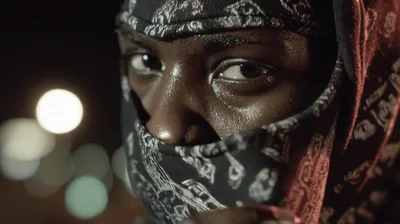 Young Man Removing Bandana Mask At Night