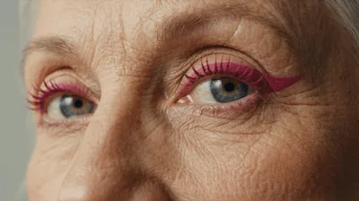 Close Up Of Senior Woman With Pink Eyeliner