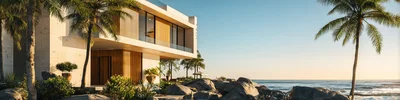 Modern Luxury Beachfront Villa At Sunset