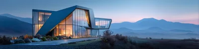 Modern Architectural Glass House At Twilight