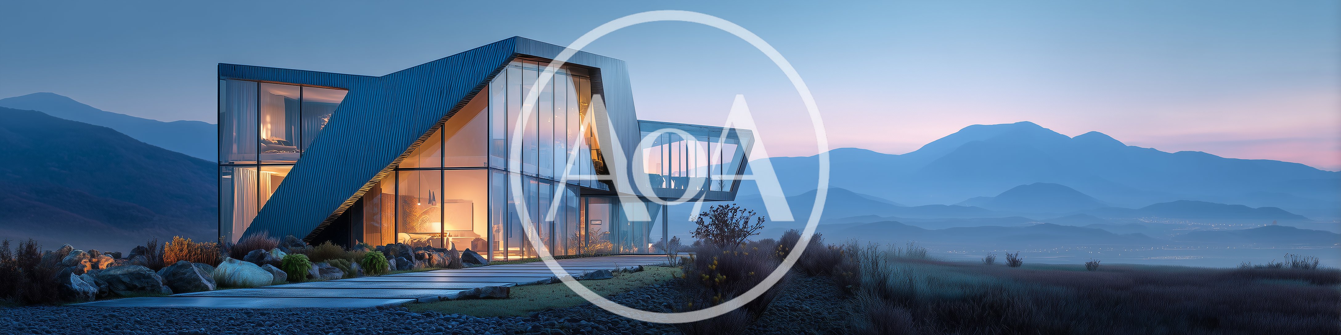 Modern Architectural Glass House At Twilight