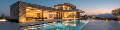 Modern Luxury Villa With Infinity Pool At Sunset
