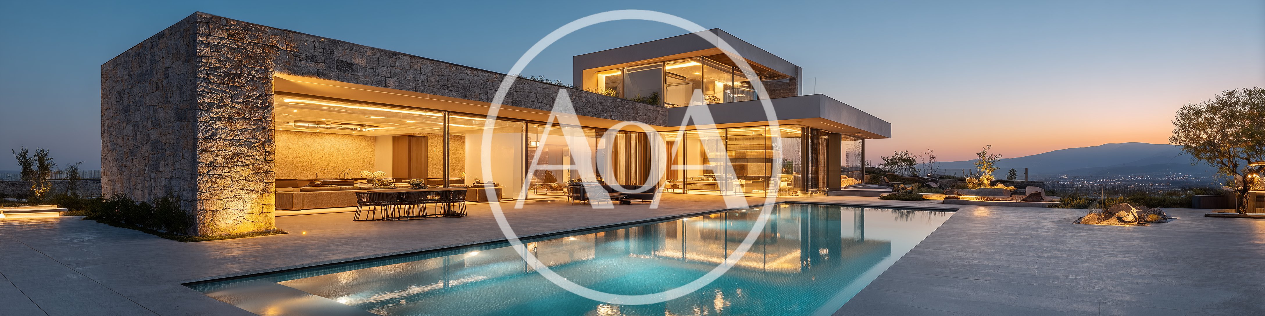 Modern Luxury Villa With Infinity Pool At Sunset