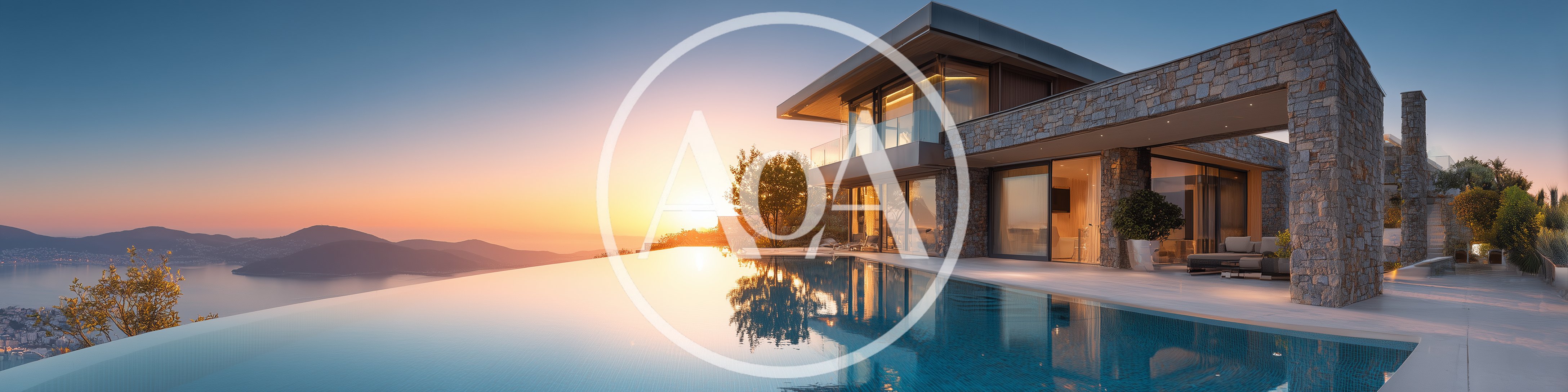 Luxury Modern Villa With Infinity Pool At Sunset