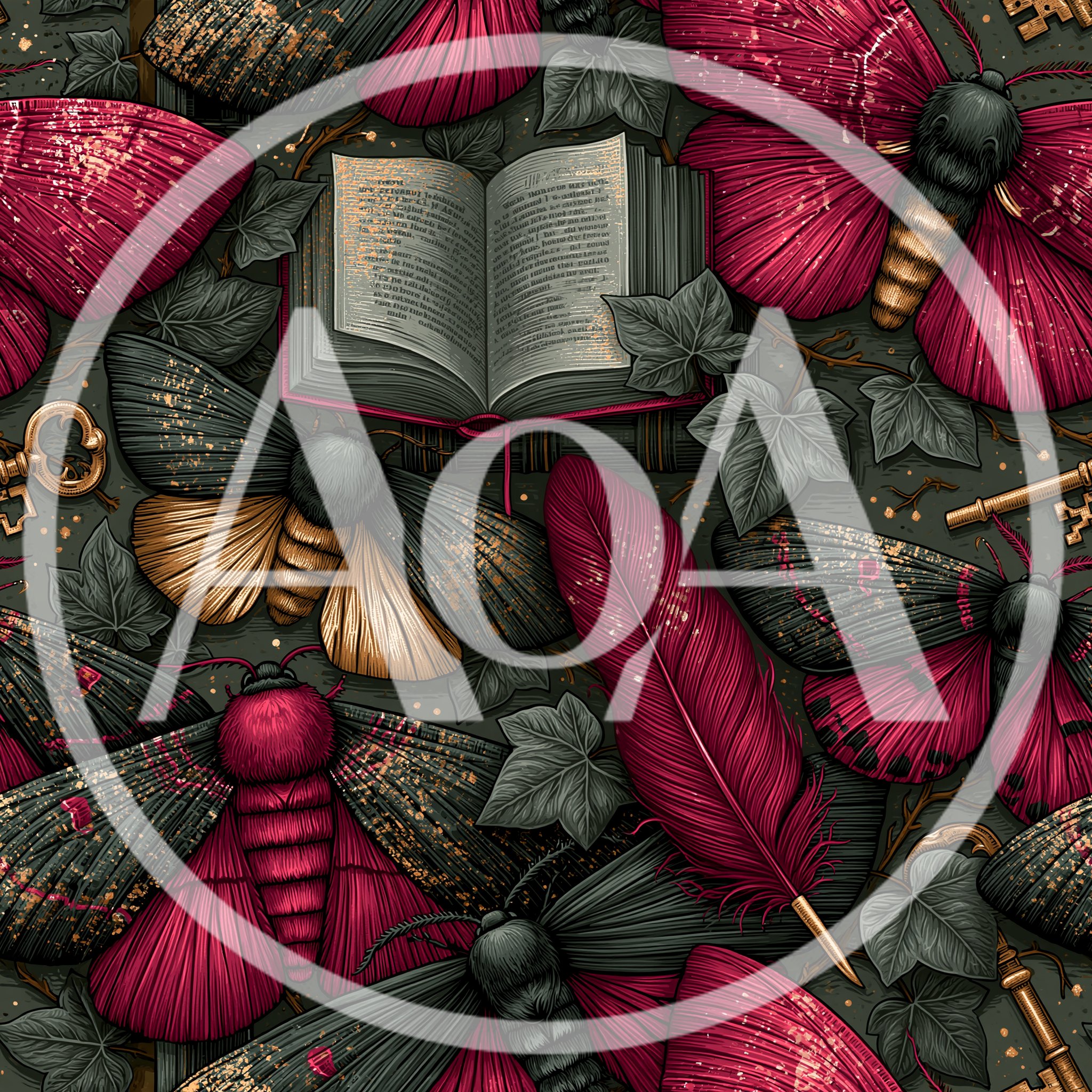 Seamless Pattern With Moths Books And Feathers