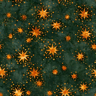 Seamless Pattern Of Golden Stars On Dark Green Background