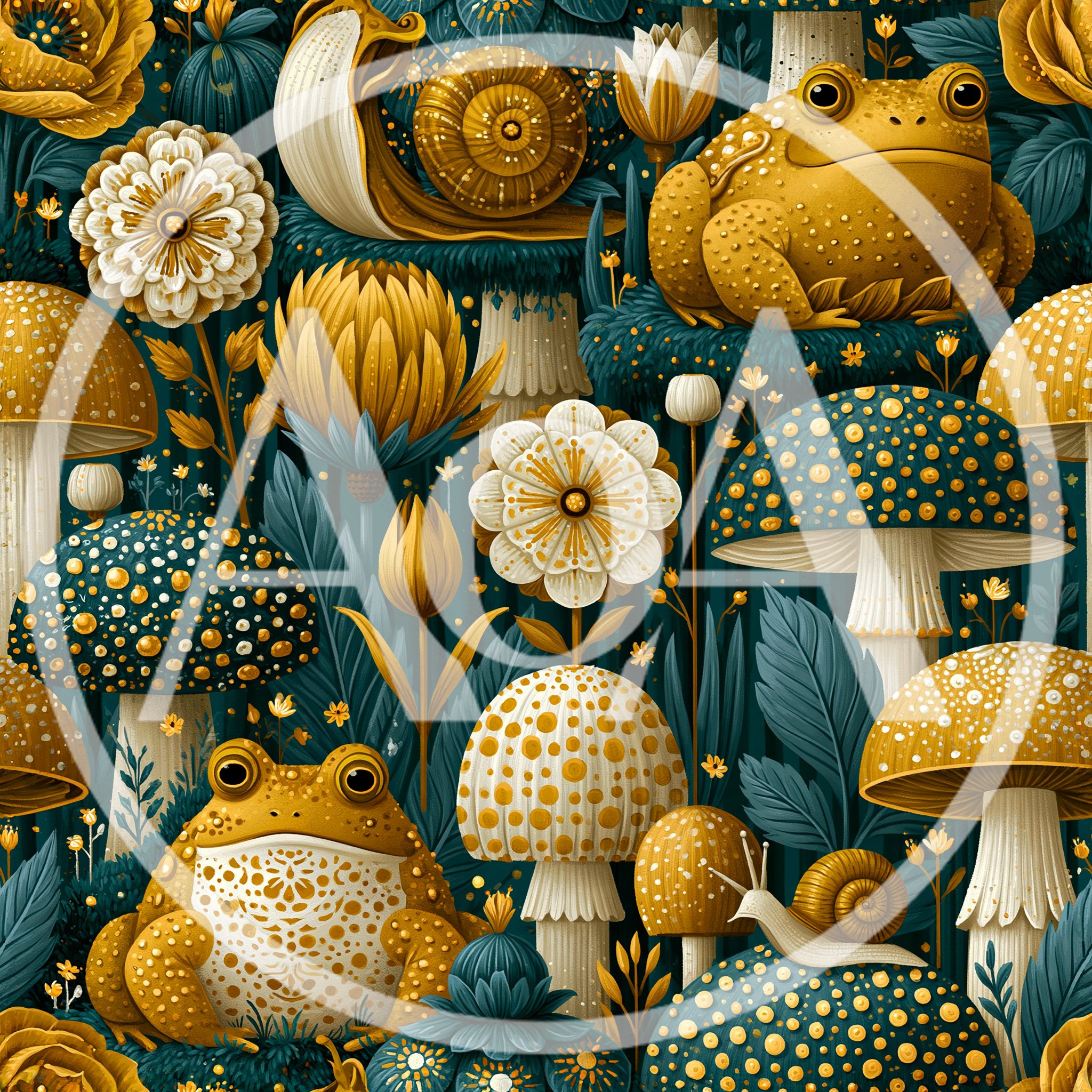 Seamless Pattern With Frogs Snails And Mushrooms