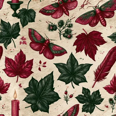 Vintage Botanical Seamless Pattern With Moths And Leaves