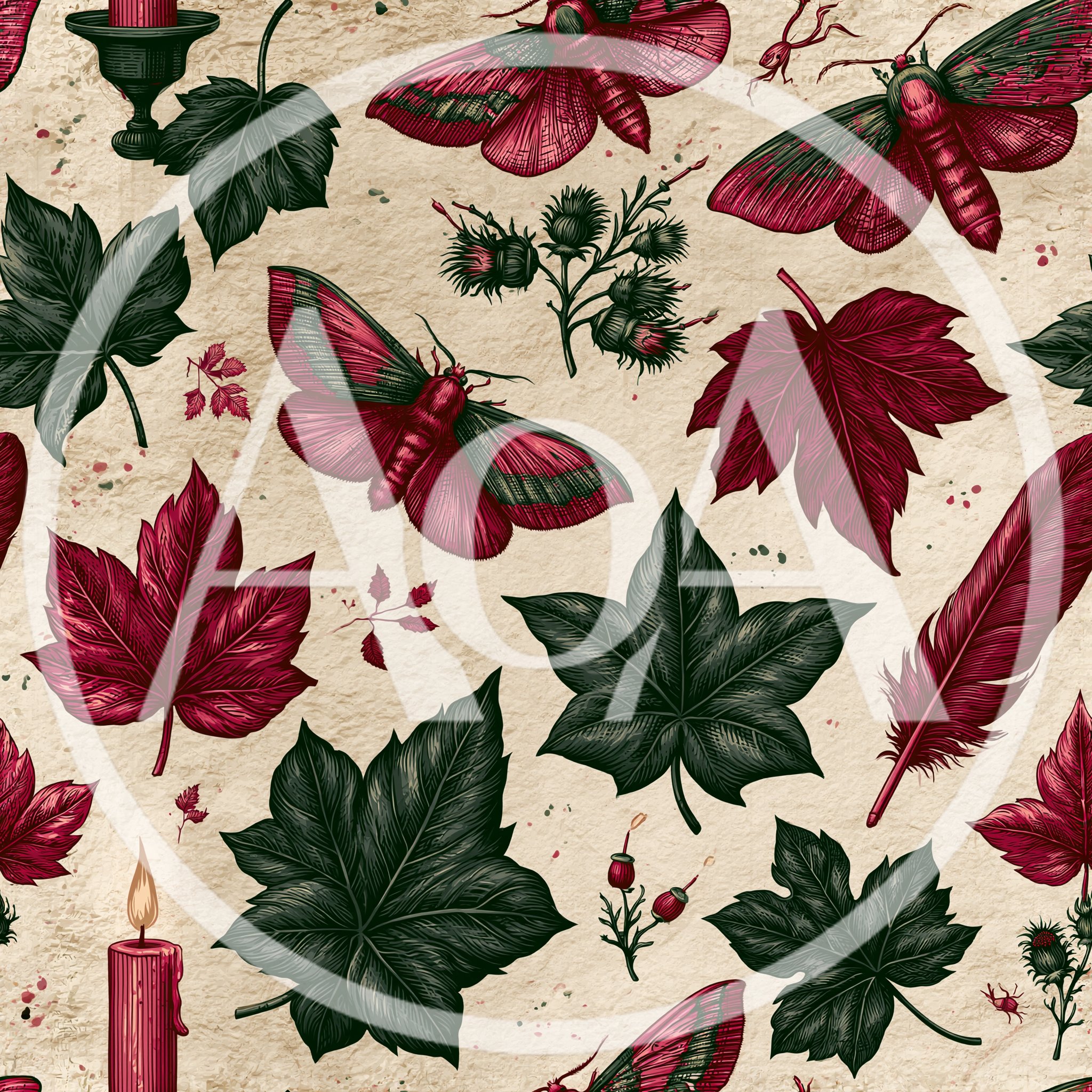 Vintage Botanical Seamless Pattern With Moths And Leaves