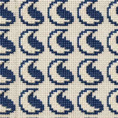 Seamless Pattern Of Embroidered Blue Crescent Moons