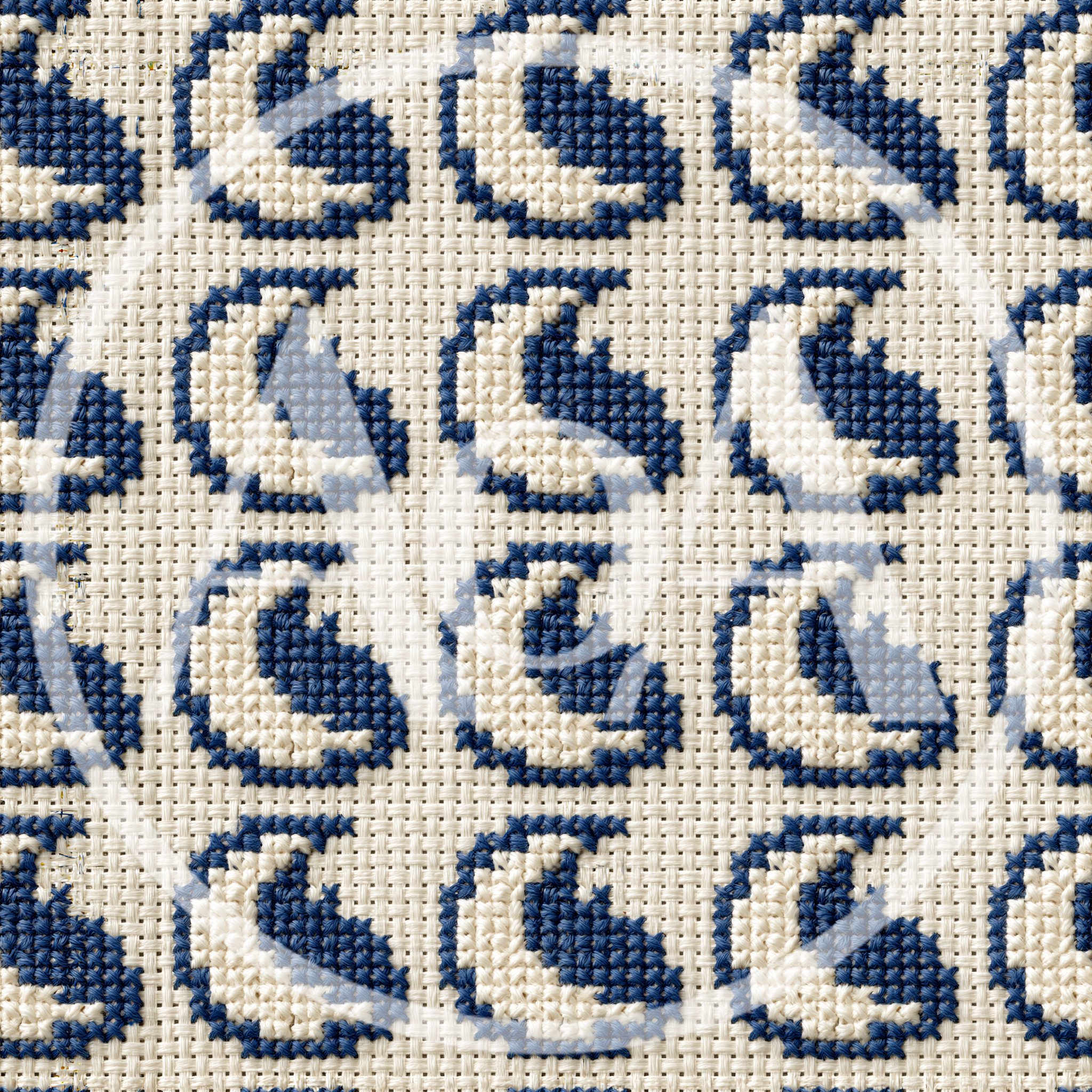 Seamless Pattern Of Embroidered Blue Crescent Moons