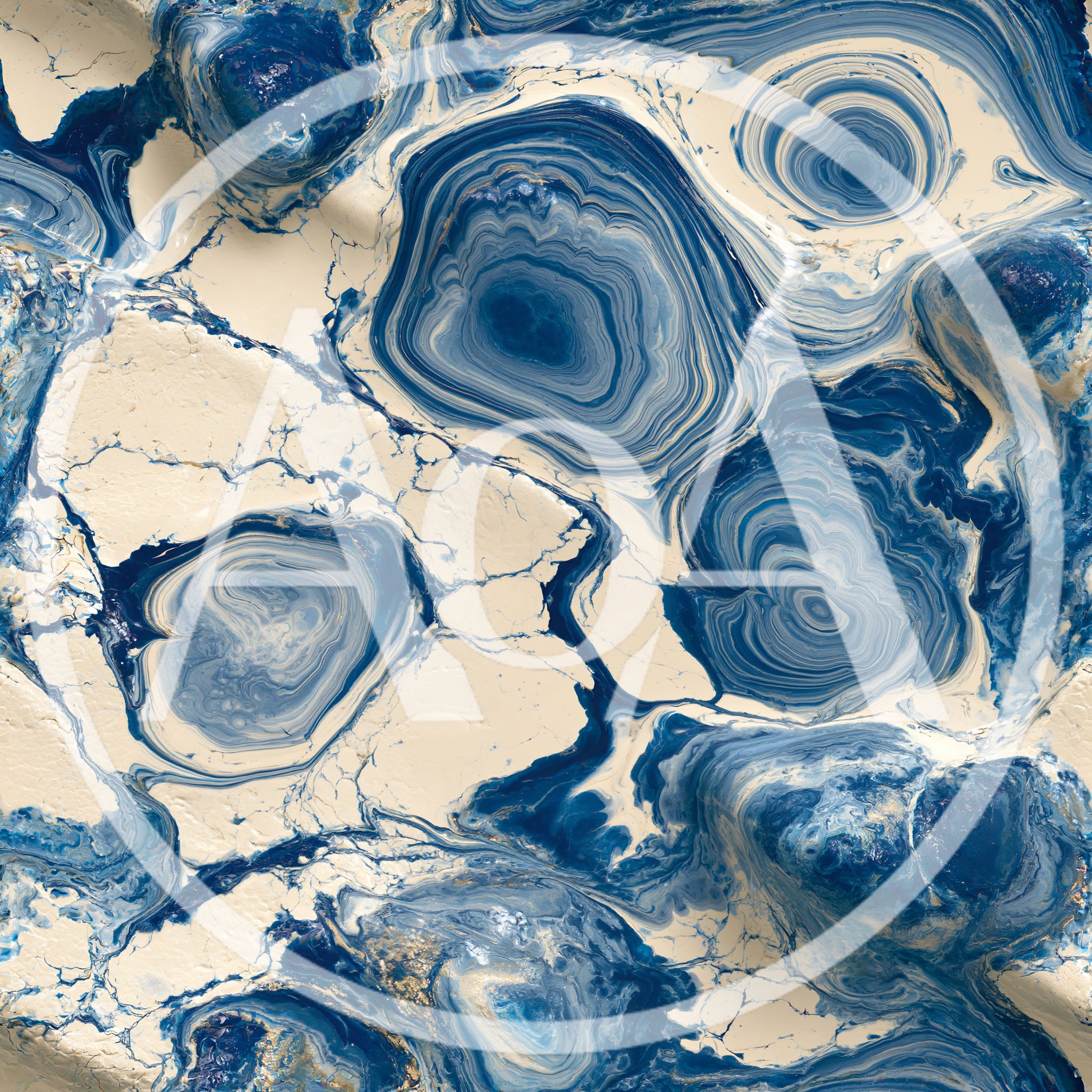 Abstract Blue And Cream Marble Swirl Texture