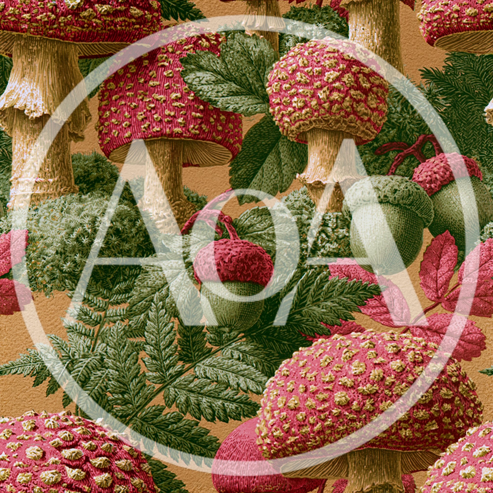Vintage Botanical Illustration Of Mushrooms And Acorns
