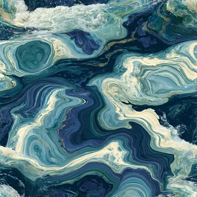 Abstract Fluid Marble Texture With Swirling Blue Waves