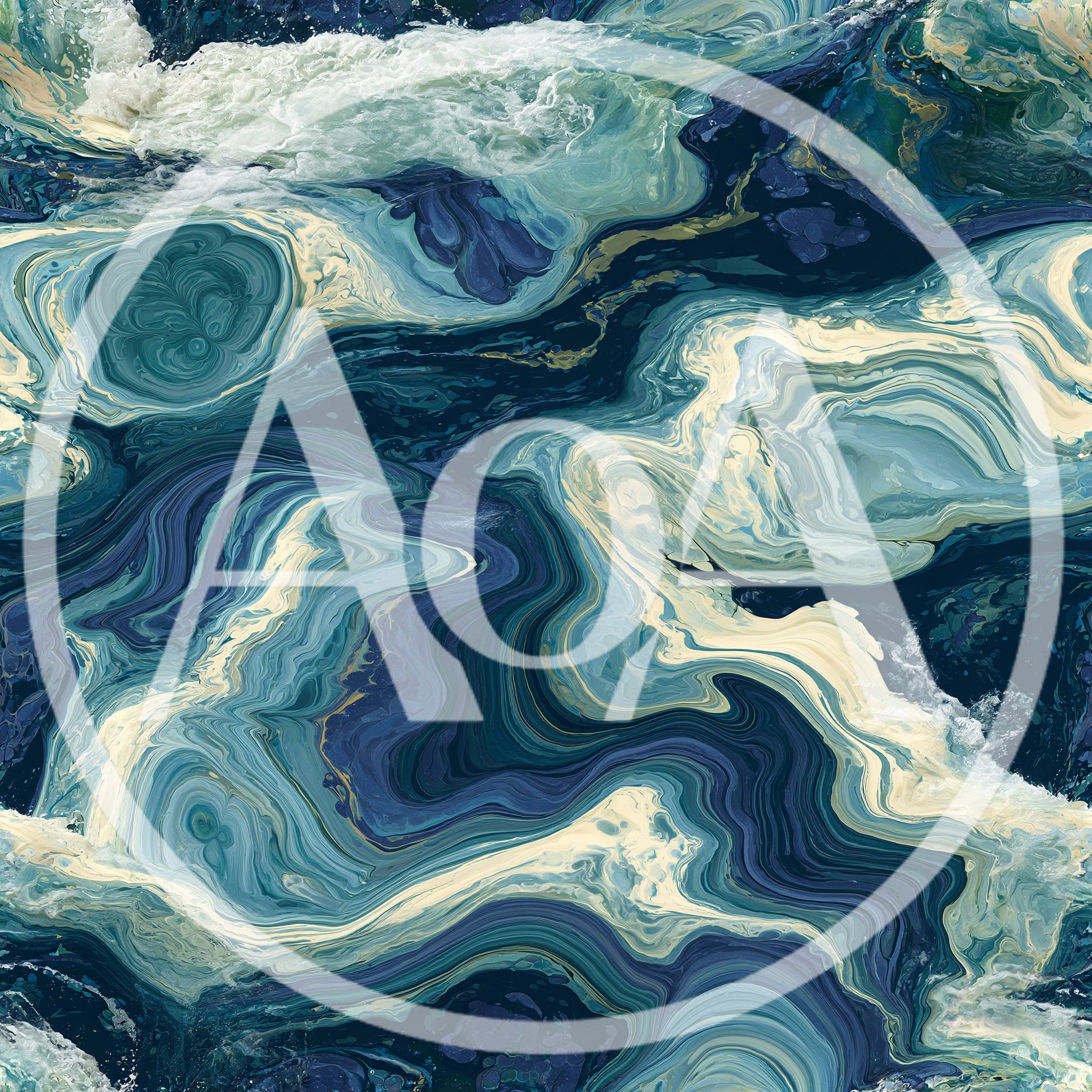 Abstract Fluid Marble Texture With Swirling Blue Waves
