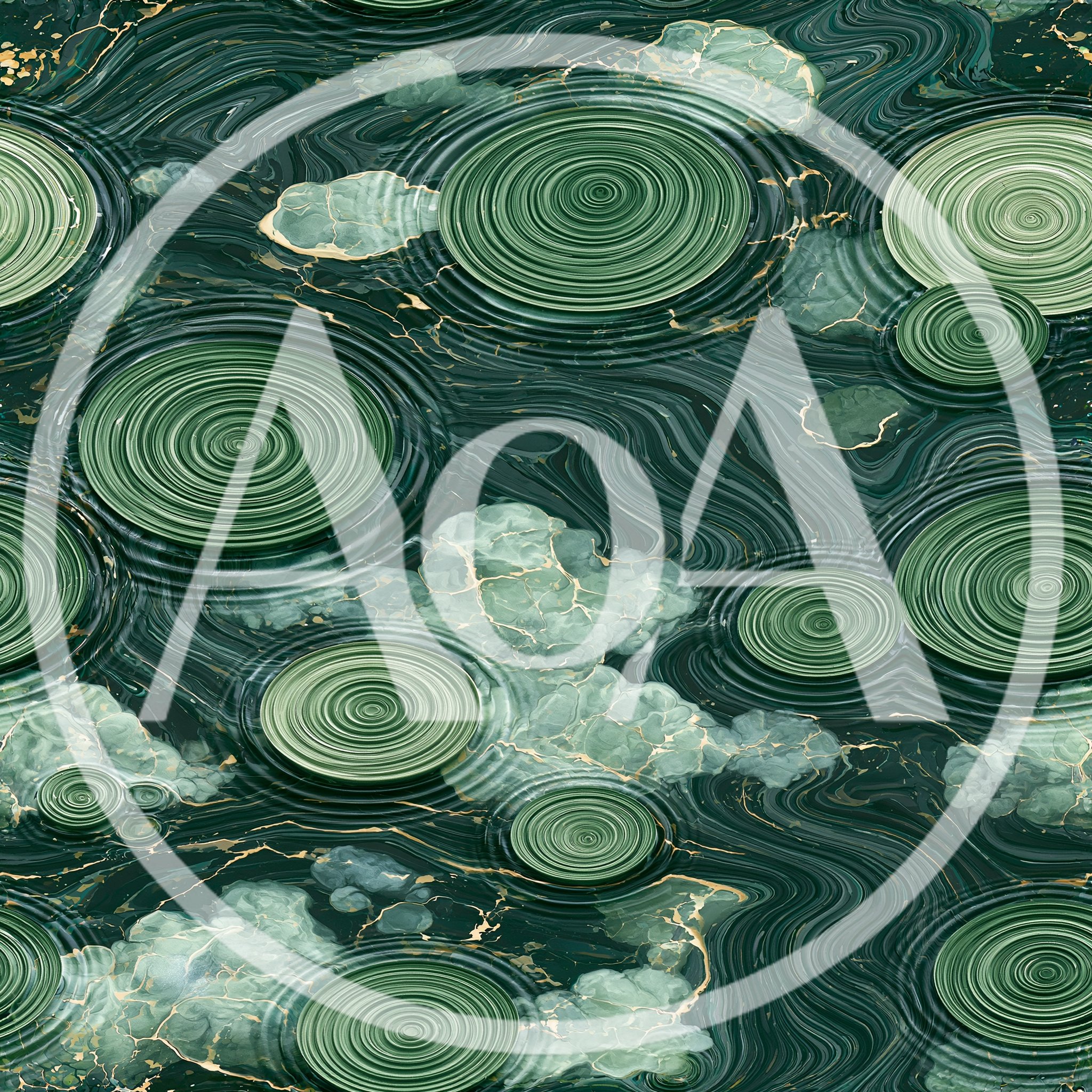 Abstract Green Malachite Texture With Concentric Ripple Patterns
