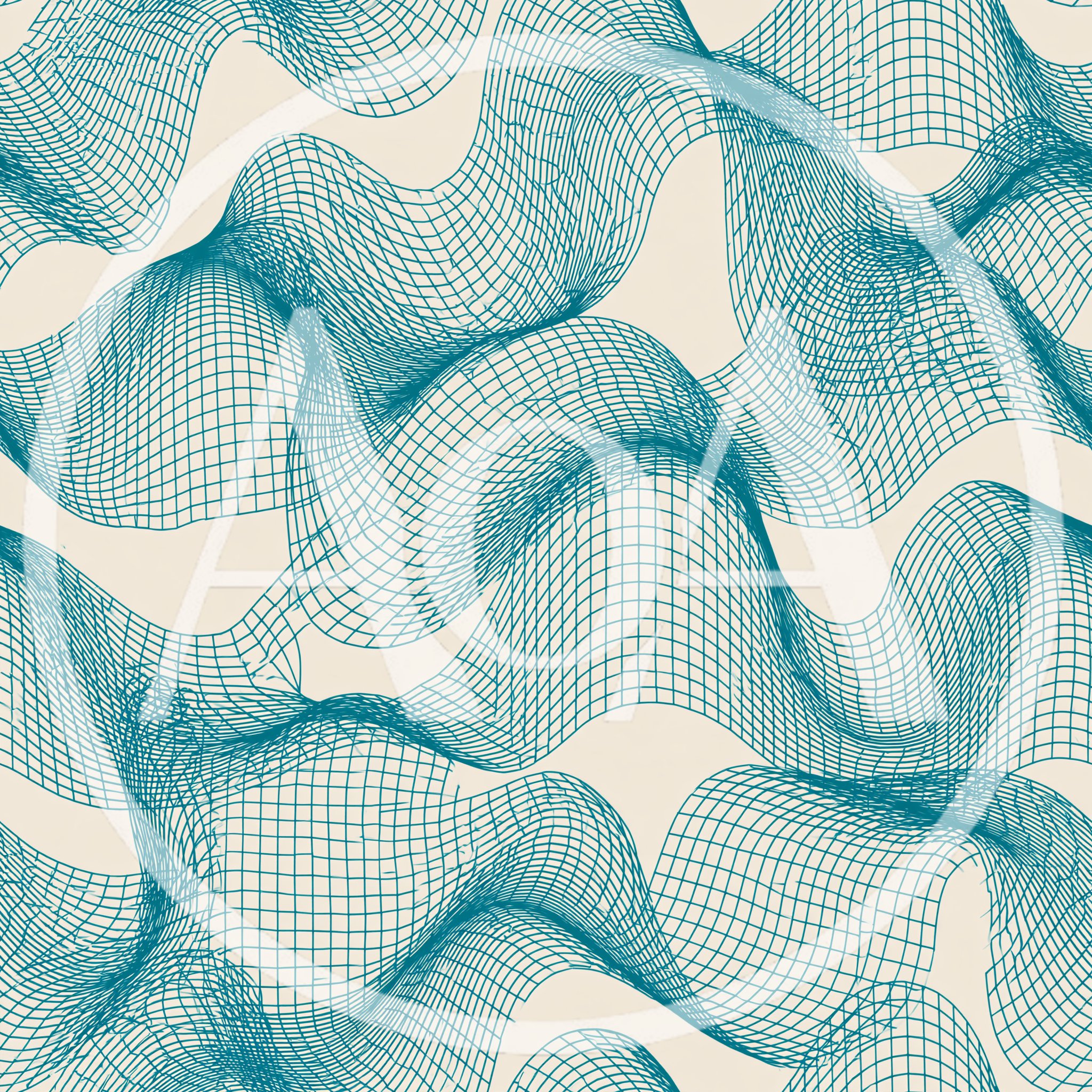 Abstract Teal Wavy Grid Pattern Seamless Background
